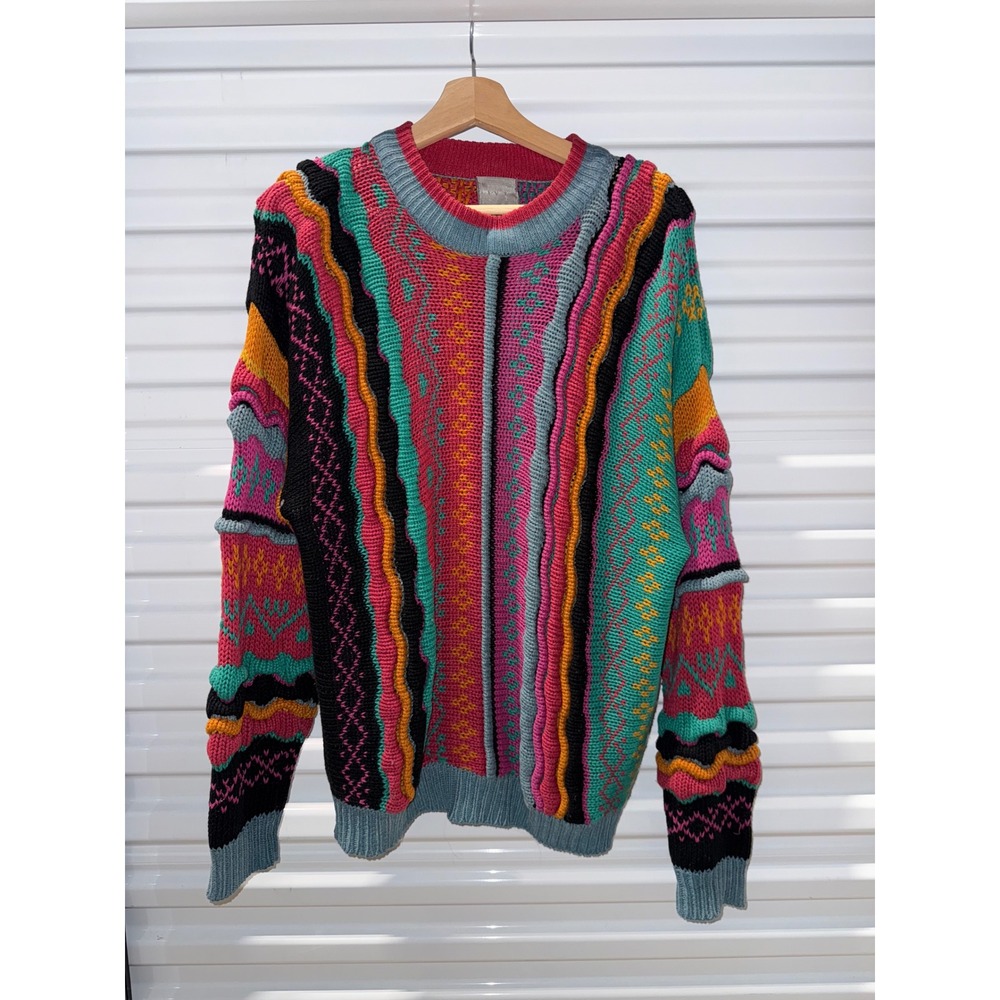 Vintage IVY Coogi Style 3D Knit Sweater Mens Large Multi Color Textured Pullover